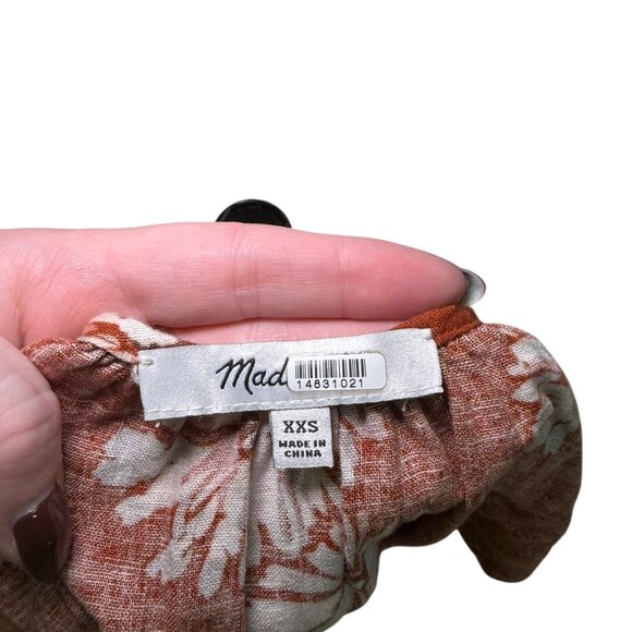 Madewell Sophia Smocked Linen Midi Dress Floral Rust Brown XXS Cottagecore - Picture 5 of 6